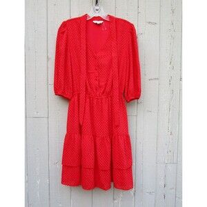 Nanette Lepore Tie-Neck Ruffle-Hem Blouson Dress Orange Textured Long Sleeve 4